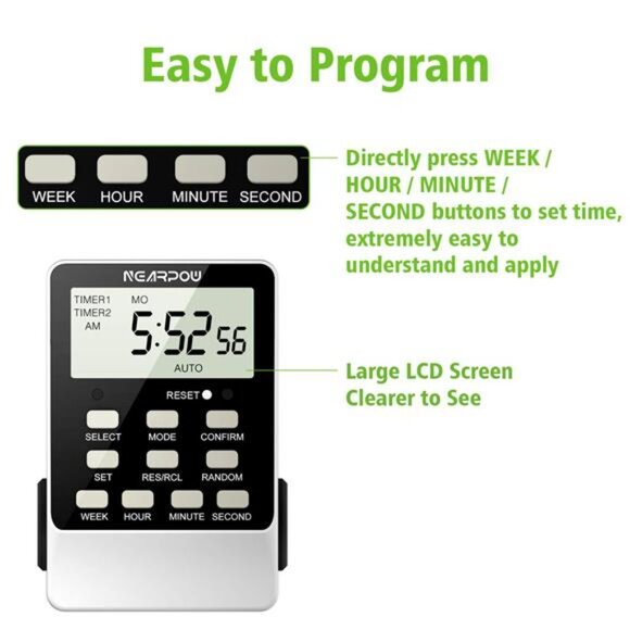 Outlet Timer,Dual Digital Light Timer with 2 Independently-controlled Outlets - Picture 3 of 7